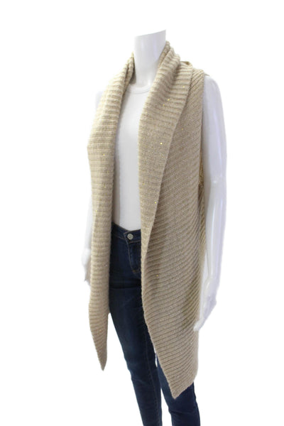 Donna Karan New York Womens Sleeveless Open Front Cardigan Sweater Beige Size S