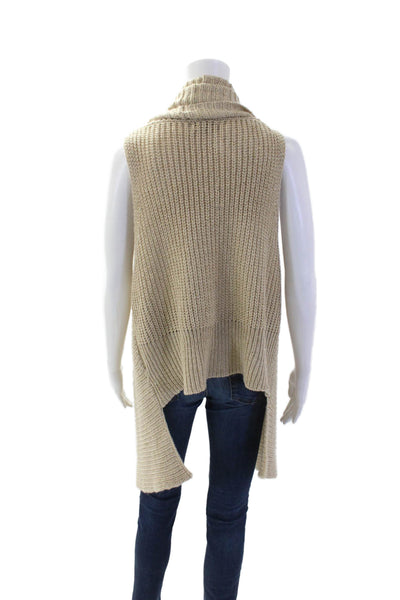 Donna Karan New York Womens Sleeveless Open Front Cardigan Sweater Beige Size S