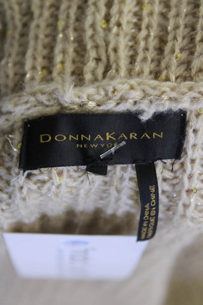 Donna Karan New York Womens Sleeveless Open Front Cardigan Sweater Beige Size S