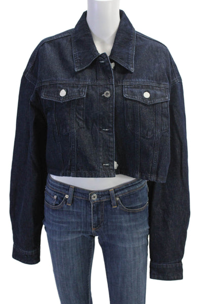 Weworewhat Womens Cotton Long Sleeve Button Denim Jacket Blue Size S