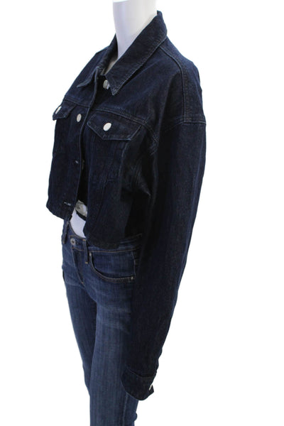 Weworewhat Womens Cotton Long Sleeve Button Denim Jacket Blue Size S