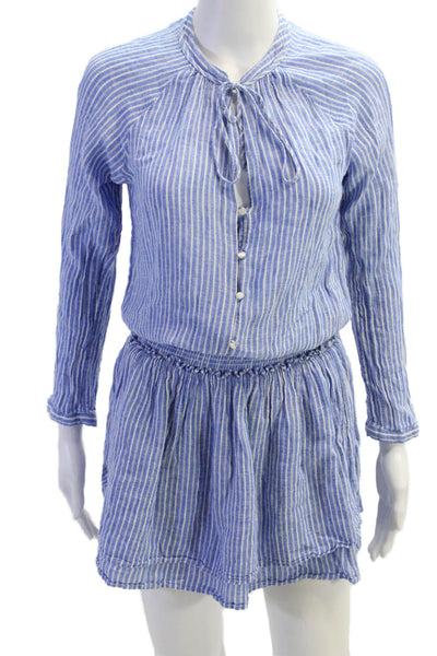 Rails Womens Cotton V-neck Long Sleeve Button Stripe Short Dress Blue Size S