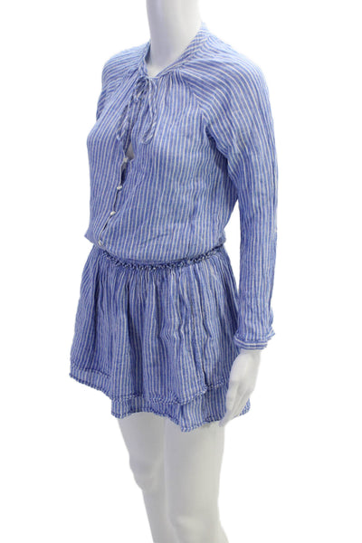 Rails Womens Cotton V-neck Long Sleeve Button Stripe Short Dress Blue Size S