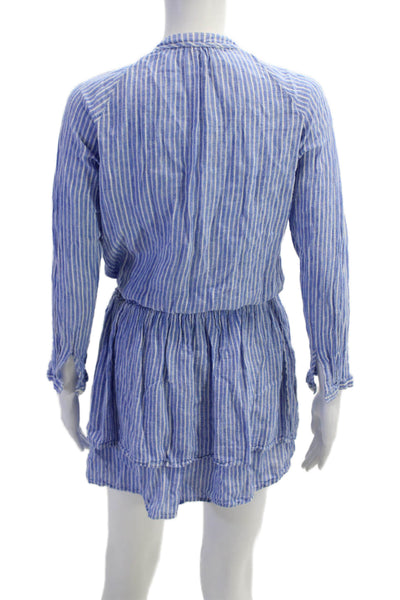 Rails Womens Cotton V-neck Long Sleeve Button Stripe Short Dress Blue Size S
