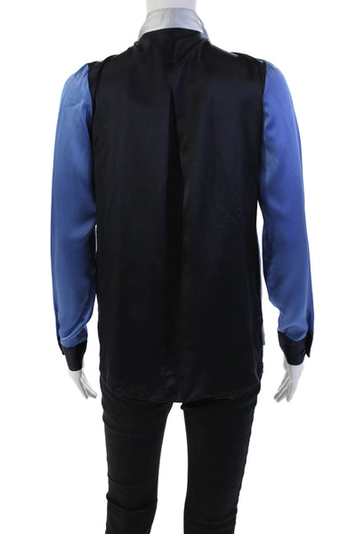 Elie Tahari Womens Silk Color Block Long Sleeve Full Zip Blouse Blue Size XS