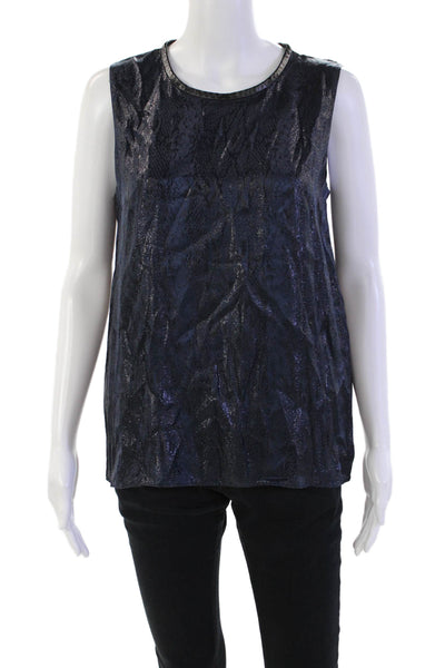 L'Agence Womens Silk Metallic Sleeveless Round Neck Tank Top Blue Size 2