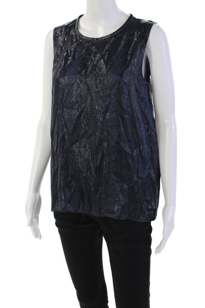 L'Agence Womens Silk Metallic Sleeveless Round Neck Tank Top Blue Size 2