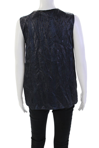 L'Agence Womens Silk Metallic Sleeveless Round Neck Tank Top Blue Size 2