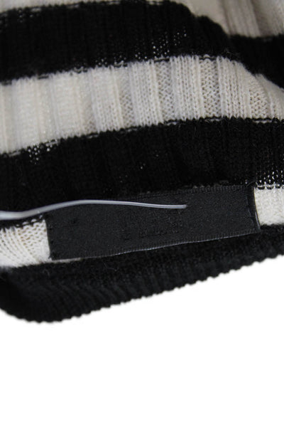 ATM Women's Round Neck Long Sleeves Ribbed Sweater Black Striped Size P