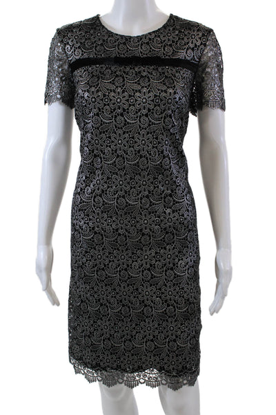 Karl Lagerfeld Womens Short Sleeve Round Neck Floral Lace Dress Black Size 6