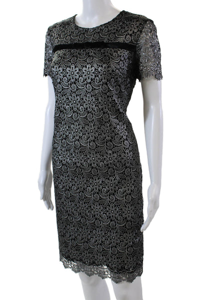 Karl Lagerfeld Womens Short Sleeve Round Neck Floral Lace Dress Black Size 6