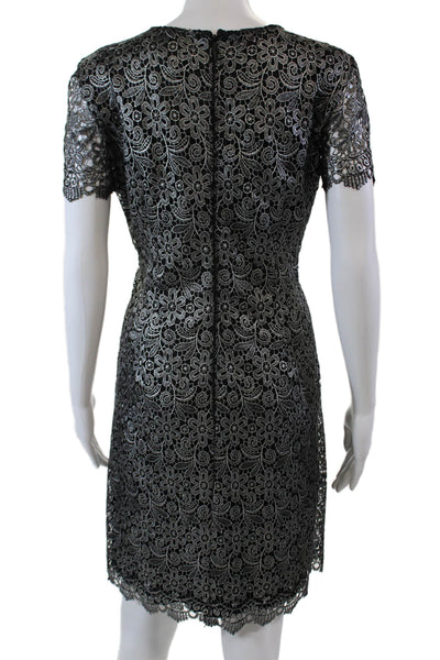 Karl Lagerfeld Womens Short Sleeve Round Neck Floral Lace Dress Black Size 6