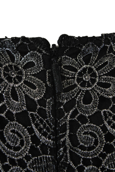 Karl Lagerfeld Womens Short Sleeve Round Neck Floral Lace Dress Black Size 6