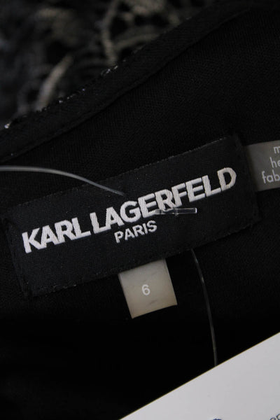 Karl Lagerfeld Womens Short Sleeve Round Neck Floral Lace Dress Black Size 6