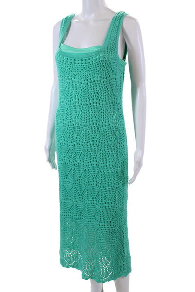 525 Womens Cashmere Square Neck Spaghetti Strap Knit Dress Blue Size M