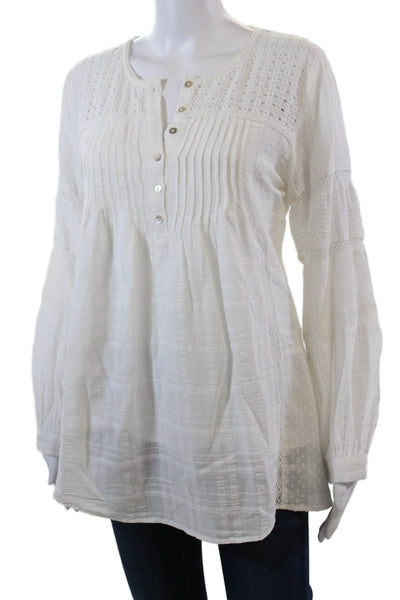 Heartloom Womens Long Sleeve Scoop Neck Blouse Shirt White Cotton Size Small