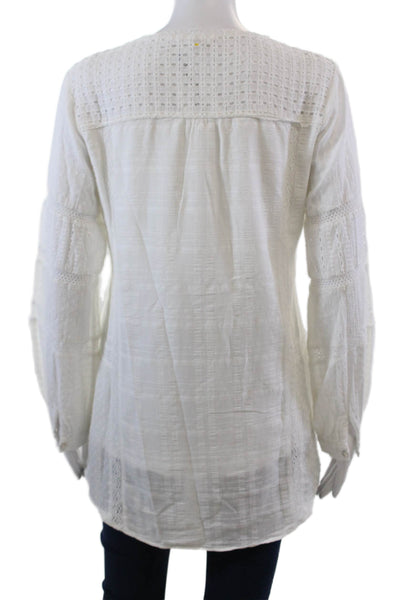 Heartloom Womens Long Sleeve Scoop Neck Blouse Shirt White Cotton Size Small