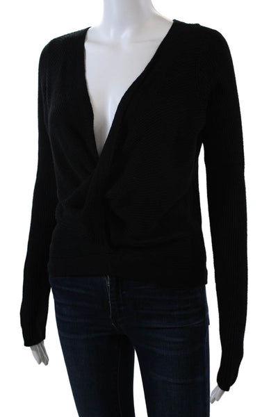 LYR By Splendid Womens Long Sleeve Draped Neckline Ribbed Sweater Black Small