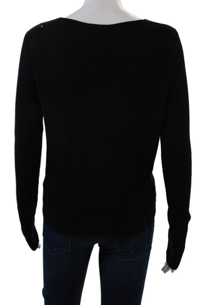 LYR By Splendid Womens Long Sleeve Draped Neckline Ribbed Sweater Black Small