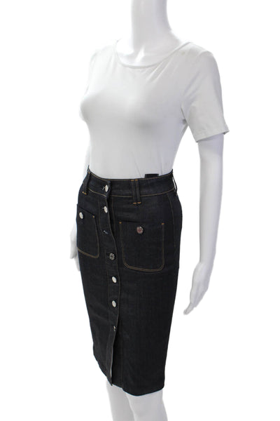 7 For All Mankind Womens Cotton Pencil Button-Down Denim Skirt Blue Size 25