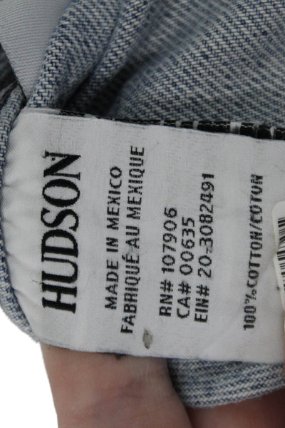 Hudson Womens Cotton Distressed Collared Button Up Denim Jacket Blue Size XS