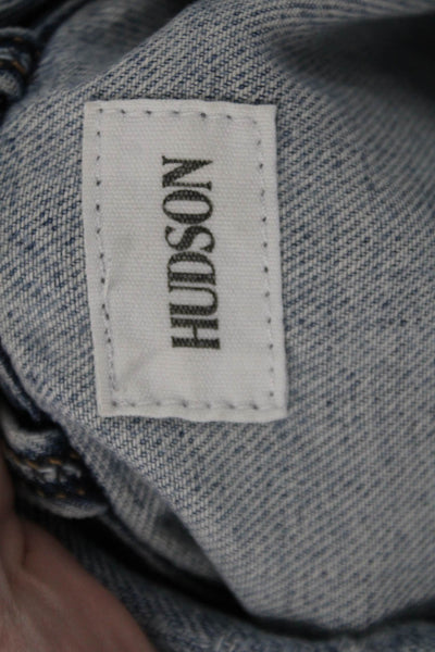 Hudson Womens Cotton Distressed Collared Button Up Denim Jacket Blue Size XS