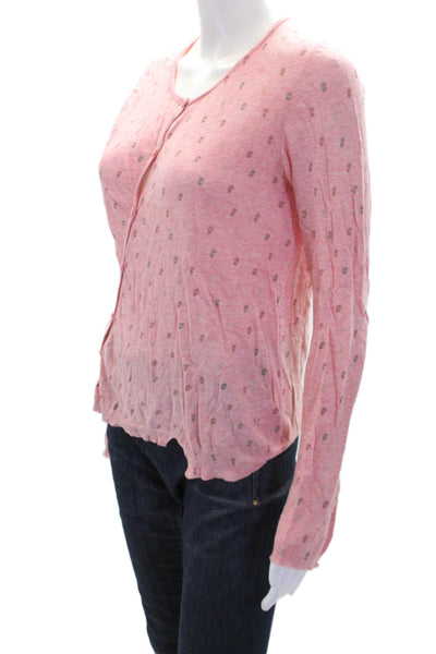 Zadig & Voltaire Womens Cotton Buttoned Long Sleeve Skull Print Top Pink Size M