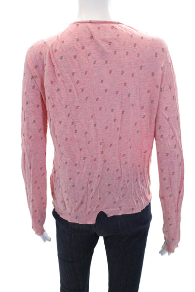 Zadig & Voltaire Womens Cotton Buttoned Long Sleeve Skull Print Top Pink Size M