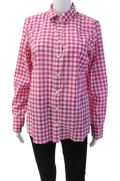 J Crew Womens Cotton Gingham Print Long Sleeve Button Down Shirt Pink Size M