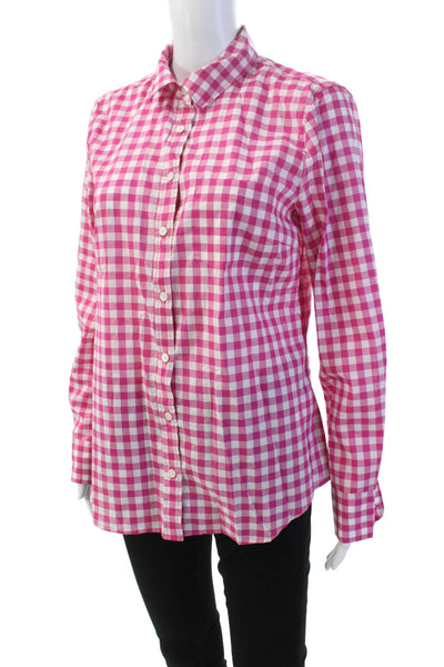 J Crew Womens Cotton Gingham Print Long Sleeve Button Down Shirt Pink Size M
