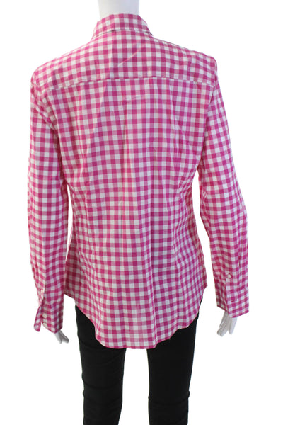 J Crew Womens Cotton Gingham Print Long Sleeve Button Down Shirt Pink Size M