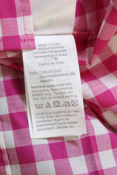 J Crew Womens Cotton Gingham Print Long Sleeve Button Down Shirt Pink Size M