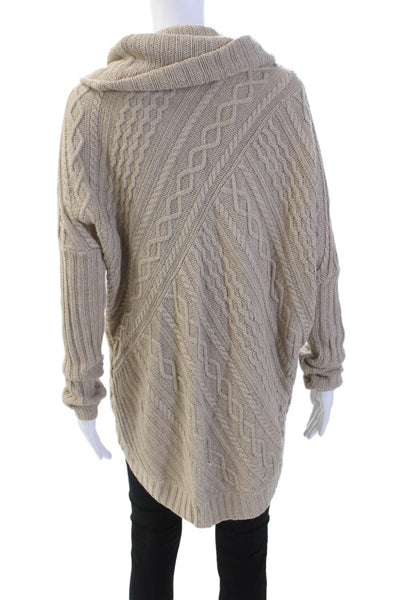 BCBGMAXAZRIA Womens Cable Knit Oversized Turtleneck Sweater Beige Size S