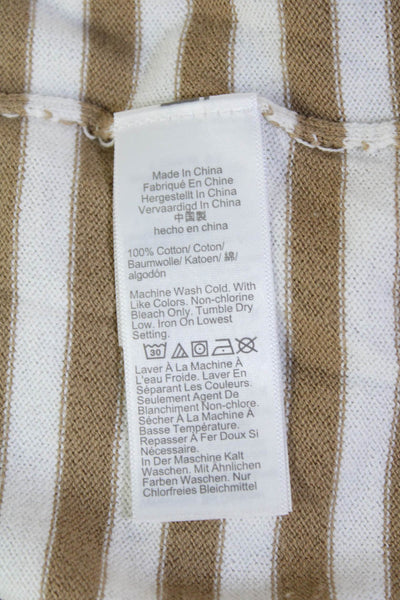 J Crew Womens Cotton Long Sleeve Striped Ruffle Trim Top Beige Size M