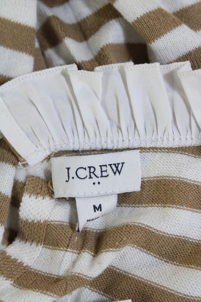 J Crew Womens Cotton Long Sleeve Striped Ruffle Trim Top Beige Size M