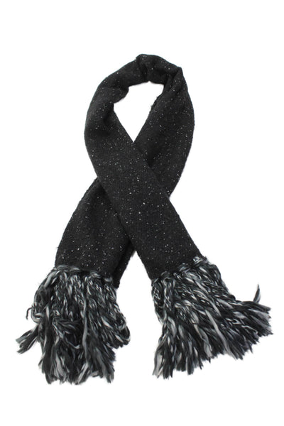 Anthropologie Womens Fringe Trim Large Scarf Black OS