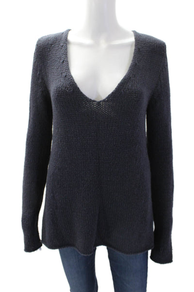 Odeeh Womens Wool V-Neck Long Sleeve Knit Pullover Sweater Blue Size 36