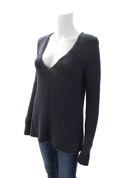 Odeeh Womens Wool V-Neck Long Sleeve Knit Pullover Sweater Blue Size 36