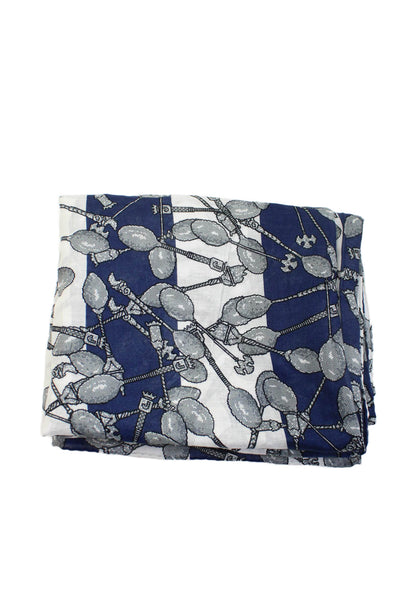 Designer Womens Striped J Spoon Printed Lightweight Scarf Blue White 70"x42"