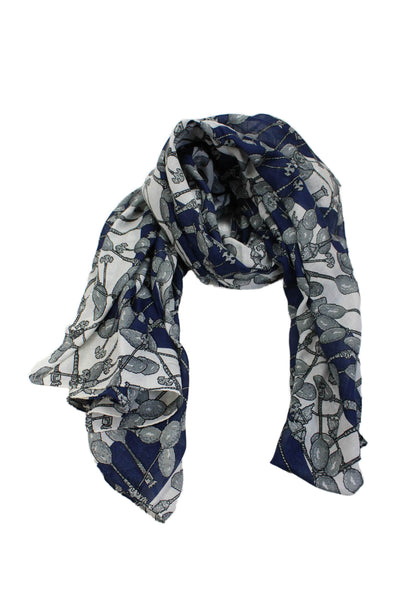 Designer Womens Striped J Spoon Printed Lightweight Scarf Blue White 70"x42"