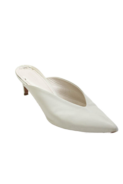 Barneys New York Womens Leather Pointed Toe Mules Heels Shoes Beige Size 7.5