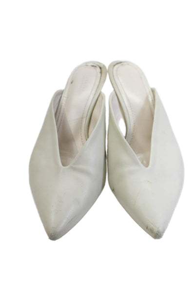 Barneys New York Womens Leather Pointed Toe Mules Heels Shoes Beige Size 7.5