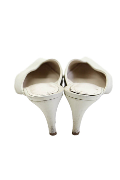 Barneys New York Womens Leather Pointed Toe Mules Heels Shoes Beige Size 7.5