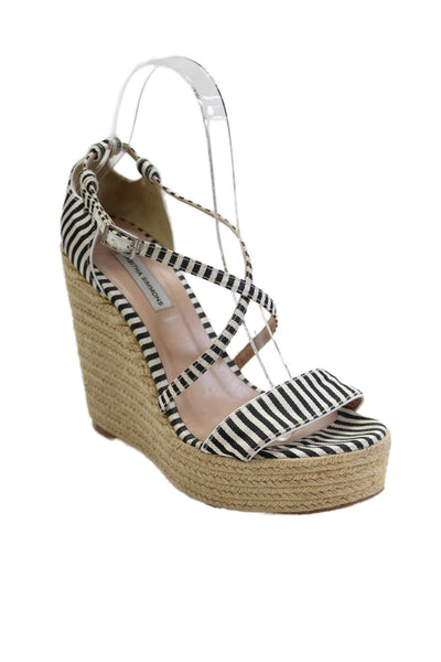 Tabitha Simmons Womens Striped Espadrille Wedge Heels Shoes Black White Size 7