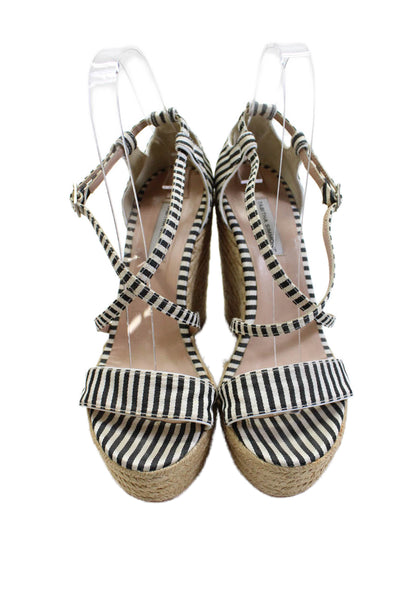 Tabitha Simmons Womens Striped Espadrille Wedge Heels Shoes Black White Size 7