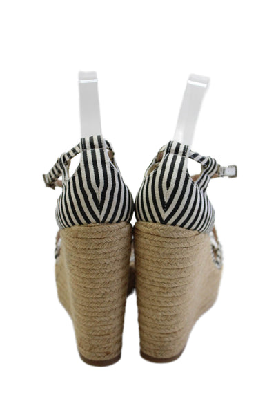 Tabitha Simmons Womens Striped Espadrille Wedge Heels Shoes Black White Size 7
