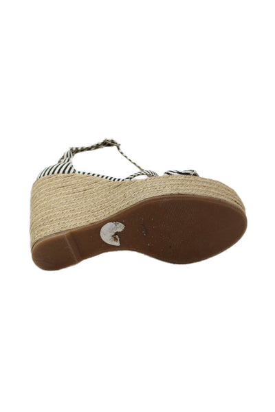 Tabitha Simmons Womens Striped Espadrille Wedge Heels Shoes Black White Size 7