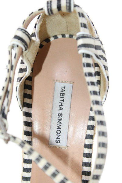 Tabitha Simmons Womens Striped Espadrille Wedge Heels Shoes Black White Size 7