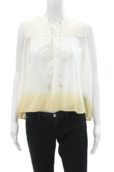 Mariacher Womens Sleeveless Lace Up V Neck Ombre Loose Fit Top White Brown Small