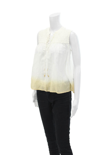 Mariacher Womens Sleeveless Lace Up V Neck Ombre Loose Fit Top White Brown Small